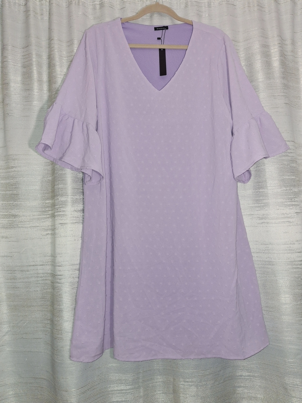 Gracyoga New With Tag Lavender V-Neck Ruffle Sleeve Swiss Dot Dress XXL